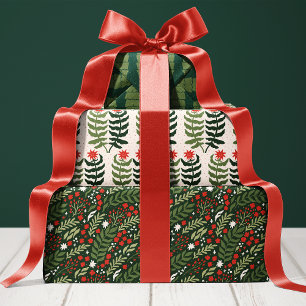 Feuille De Papier Cadeau Botanique de fêtes et arbre de Noël