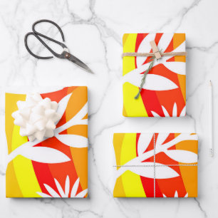 Feuille De Papier Cadeau Botanique orange et blanche