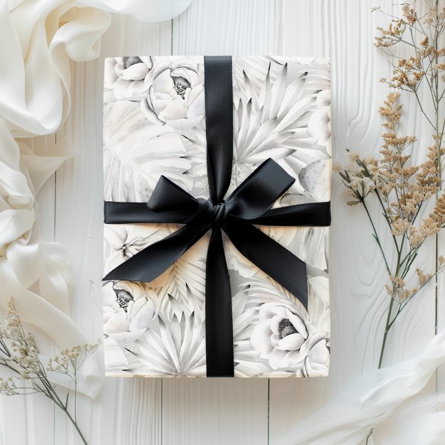 Feuille De Papier Cadeau Botanique Tropicale Tonale Blanc Clair  (Créateur téléchargé)