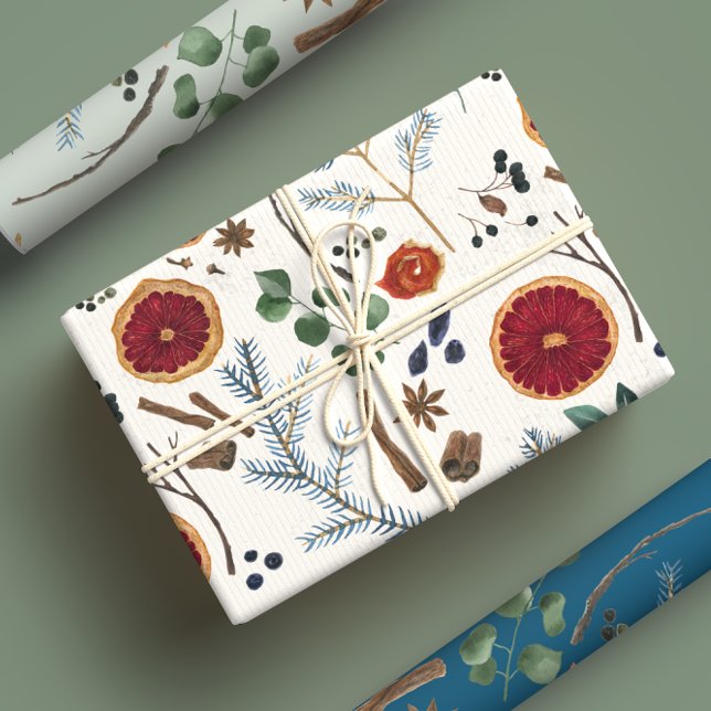 Feuille De Papier Cadeau Botaniques séchées Rustiques Vacances hivernales b (Créateur téléchargé)