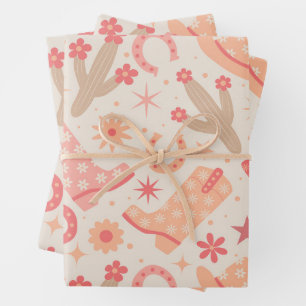 Feuille De Papier Cadeau Bottes et chapeaux de cowgirl groovy Peach Fuzz