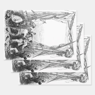 Feuille De Papier Cadeau Bouccaneers d'époque et navire pirate naufragé