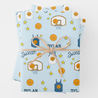 Feuille De Papier Cadeau Boucle de basket bleu et Jersey personnalisés