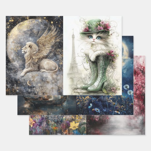 Feuille De Papier Cadeau Bouddha de découpage, Lapin de fille, Dandelions,  (Lot)