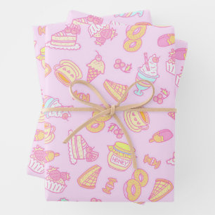 Feuille De Papier Cadeau Boulangerie douce et boissons rose