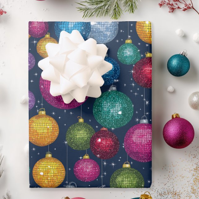 Feuille De Papier Cadeau Boule Disco Noël Rétro (Retro Jewel Toned Disco Christmas Wrapping Paper)
