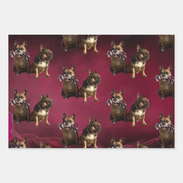 Feuille De Papier Cadeau Bouledogue français deux amis (Devant 2)