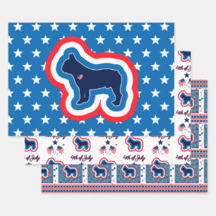 Feuille De Papier Cadeau Bouledogue Français Rouge Blanc Et Bleu 4 Juillet