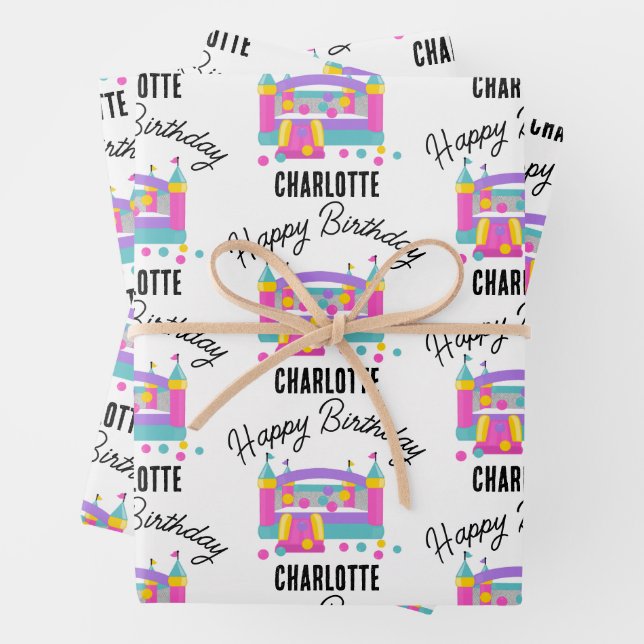 Feuille De Papier Cadeau Bounce House Jumping Castle Girls Anniversaire (En situation)