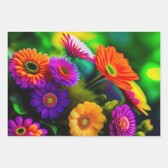 Feuille De Papier Cadeau Bouquet de fleurs (Devant)