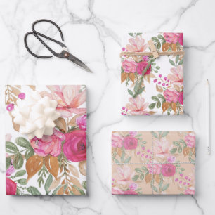 Feuille De Papier Cadeau Bouquet de fleurs printanières pastel doux