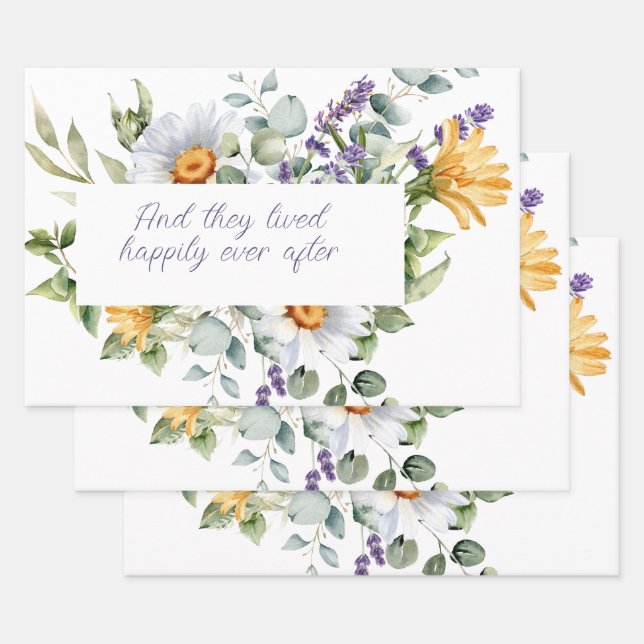 Feuille De Papier Cadeau Bouquet de fleurs sauvages Aquarelle Fleurs Cadre  (Lot)