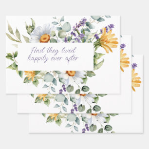 Feuille De Papier Cadeau Bouquet de fleurs sauvages Cadre de fleurs aquarel