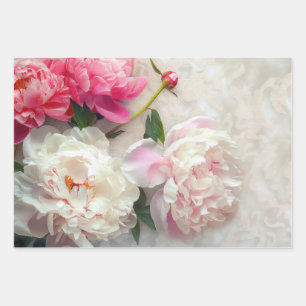 Feuille De Papier Cadeau Bouquet de pivoines blanches avec dentelle