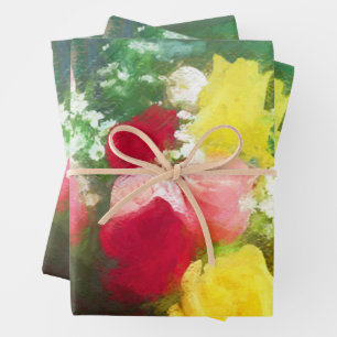 Feuille De Papier Cadeau Bouquet de roses Peinture originale de fleurs d'ar