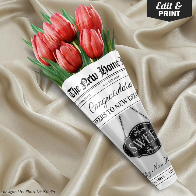 Feuille De Papier Cadeau Bouquet Fleur Faisant Faisant Faisant Maison (Custom New Home Gift Housewarming Flower Bouquet Wrapping Paper Sheets)