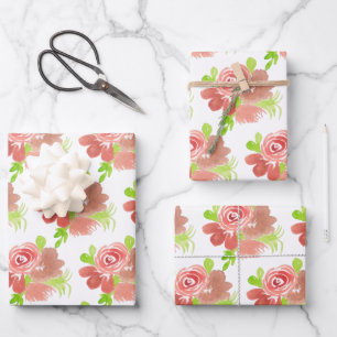Feuille De Papier Cadeau Bouquet floral aquarelle peint à la main