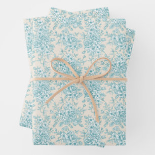 Feuille De Papier Cadeau Bouquet Rose bleu Jardin Motif Floral
