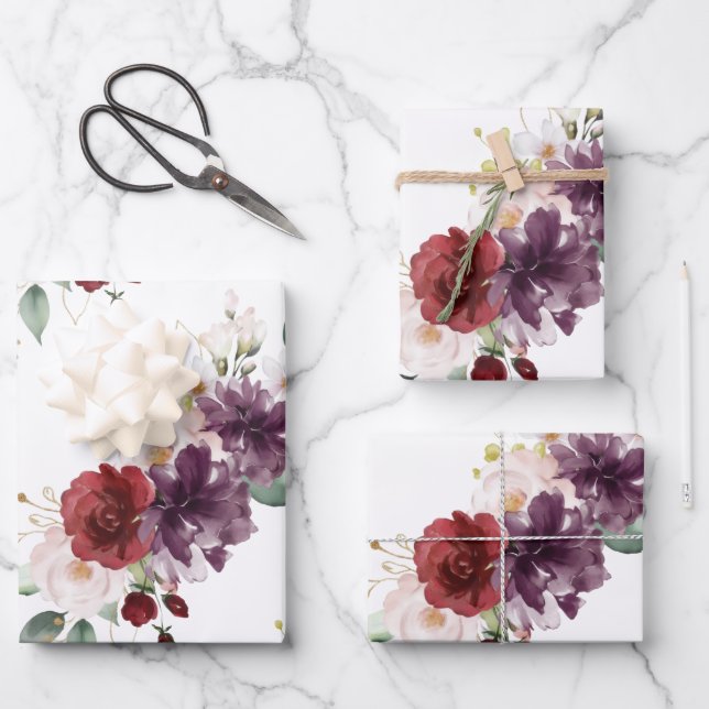 Feuille De Papier Cadeau Bouquets Floraux de Style Rustique Élégant (Recto)