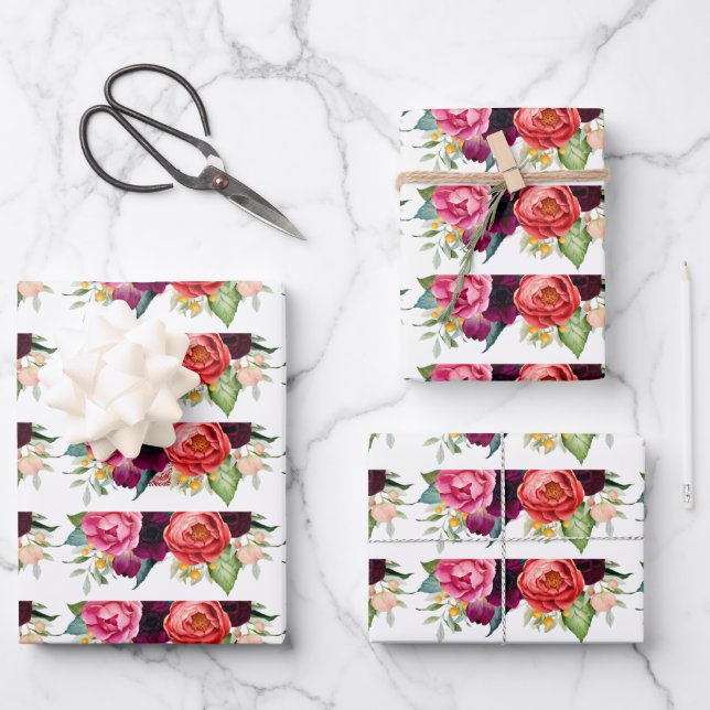 Feuille De Papier Cadeau Bouquets Floraux Rustiques Élégants (Recto)