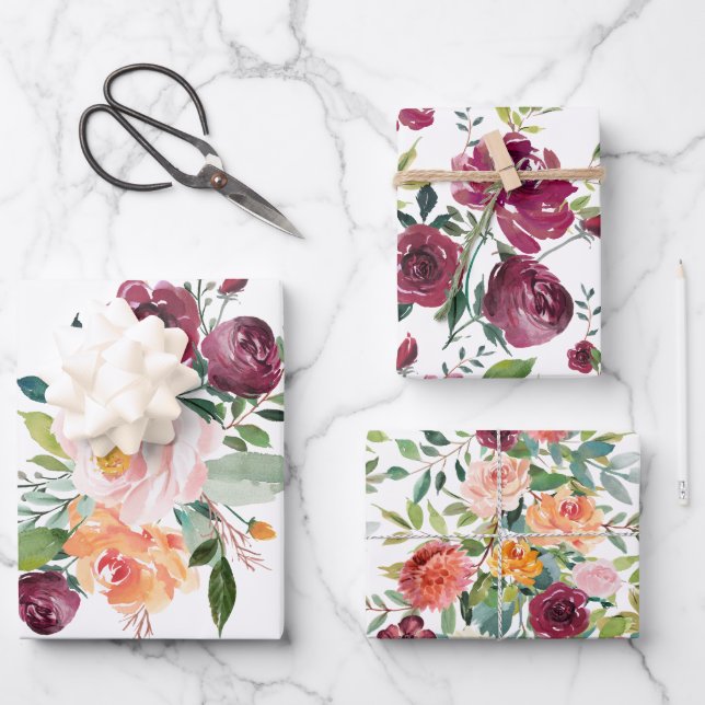 Feuille De Papier Cadeau Bouquets Floraux Rustiques et Élégants (Recto)