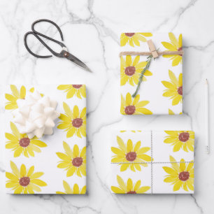 Feuille De Papier Cadeau Bourgeons de tournesol à l'aquarelle motif peint à