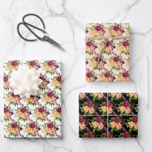 Feuille De Papier Cadeau Bourgogne d'automne et floral orange