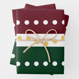Feuille De Papier Cadeau Bourgogne et Emeraude Golden Polka Points de Noël