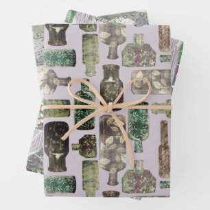 Feuille De Papier Cadeau Bouteilles vintages et textures botaniques