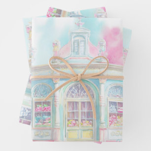 Feuille De Papier Cadeau Boutique de bonbons à Paris aquarelle