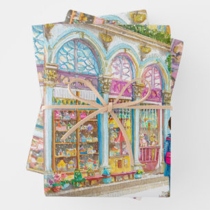 Feuille De Papier Cadeau Boutique de jouets à Paris aquarelle