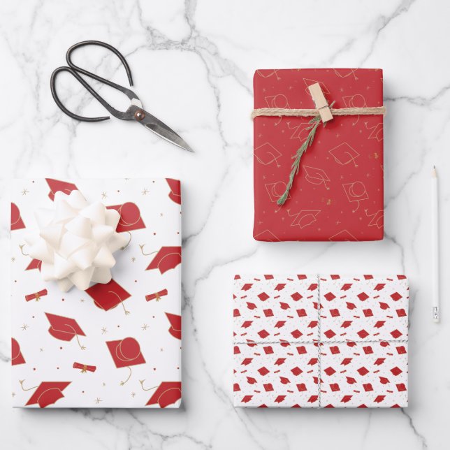 Feuille De Papier Cadeau Bouton de fin d'études rouge (Recto)