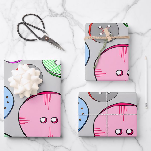 Feuille De Papier Cadeau Boutons colorés (Recto)