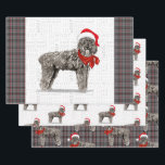 Feuille De Papier Cadeau Bouvier Christmas Dog et Red and Grey Plaid<br><div class="desc">Un adorable chien de Bouvier des Flandres est prêt pour la saison des fêtes avec son chapeau de Père Noël et un mouchoir rouge. Ce mignon chien de Noël est jumelé à un plaid de vacances rouge et gris sur cet ensemble d'enveloppement cadeau pour l'amoureux des chiens.</div>