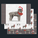 Feuille De Papier Cadeau Bouvier Christmas Dog et Red and Grey Plaid<br><div class="desc">Un adorable chien de Bouvier des Flandres est prêt pour la saison des fêtes avec son chapeau de Père Noël et un mouchoir rouge. Ce mignon chien de Noël est jumelé à un plaid de vacances rouge et gris sur cet ensemble d'enveloppement cadeau pour l'amoureux des chiens.</div>