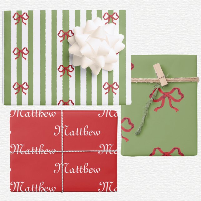 Feuille De Papier Cadeau Bow And Stripes Christmas  (Créateur téléchargé)