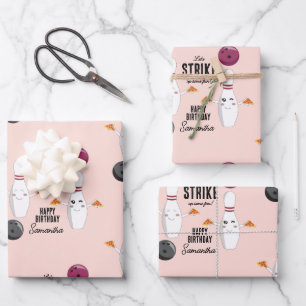 Feuille De Papier Cadeau Bowling Pizza Grève Un Anniversaire de enfant Amus