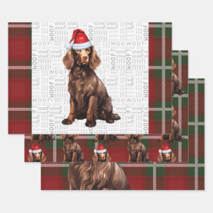 Feuille De Papier Cadeau Boykin Spaniel Chien de Noël Profond Rouge Plaid