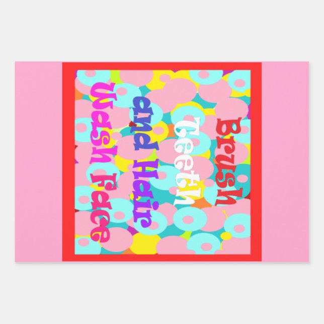 Feuille De Papier Cadeau Bracelet dents cheveux laver visage amusant enfant (Devant)