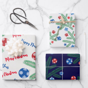 Feuille De Papier Cadeau Branche d'arbre de Noël avec décorations de flocon