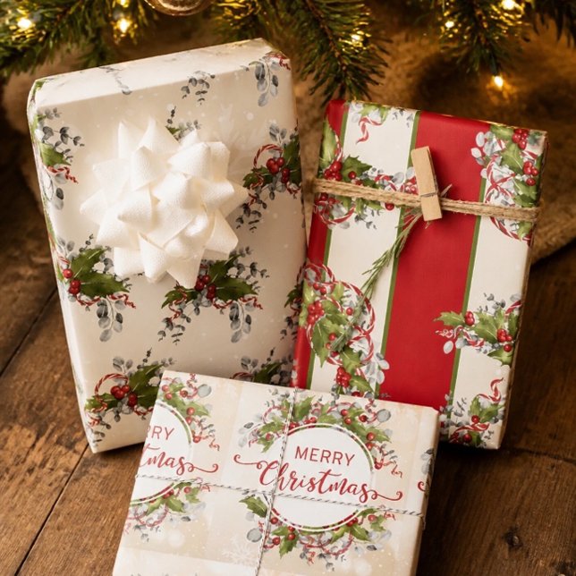 Feuille De Papier Cadeau Branche de houx de Noël (Créateur téléchargé)