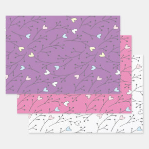 Feuille De Papier Cadeau Branches cardiaques lunaires Trio Trio