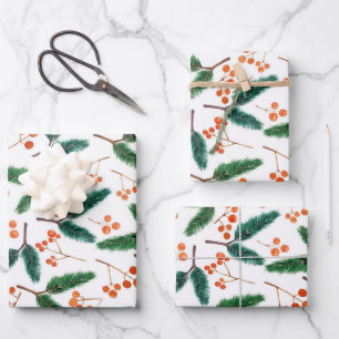 Feuille De Papier Cadeau Branches d'aquarelle et baies hiver 