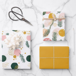 Feuille De Papier Cadeau Branches d'arbre de Noël vert rose