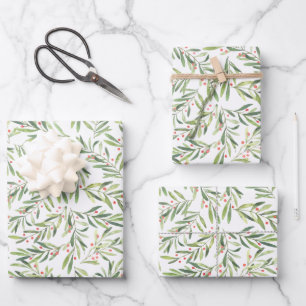Feuille De Papier Cadeau Branches de Noël élégantes et baies