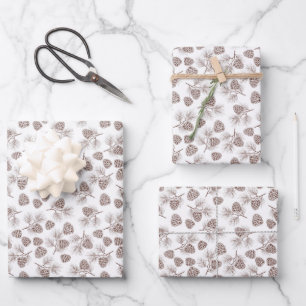 Feuille De Papier Cadeau Branches de pin Cône de pin Rustique