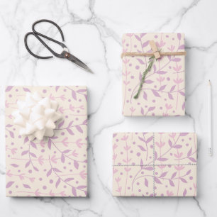Feuille De Papier Cadeau Branches de Prairie en Rougeur Printanière