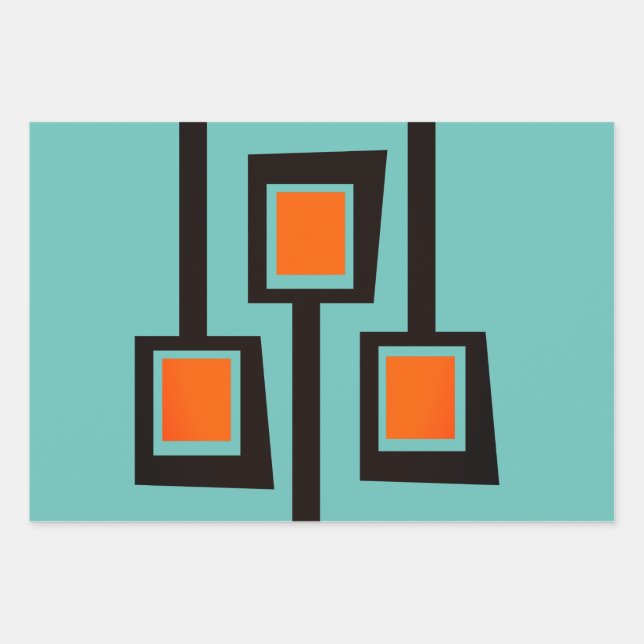 Feuille De Papier Cadeau Branches modernes du milieu du siècle avec des côt (Devant)