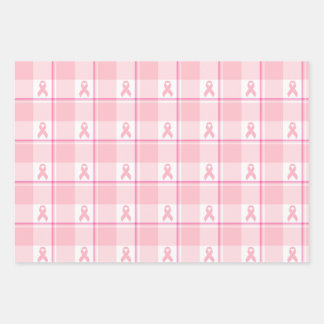 Feuille De Papier Cadeau Breast Cancer Awareness Plaid Wrapping Paper, Pink