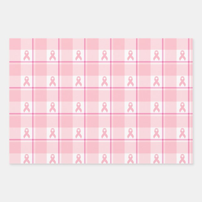 Feuille De Papier Cadeau Breast Cancer Awareness Plaid Wrapping Paper, Pink (Devant)